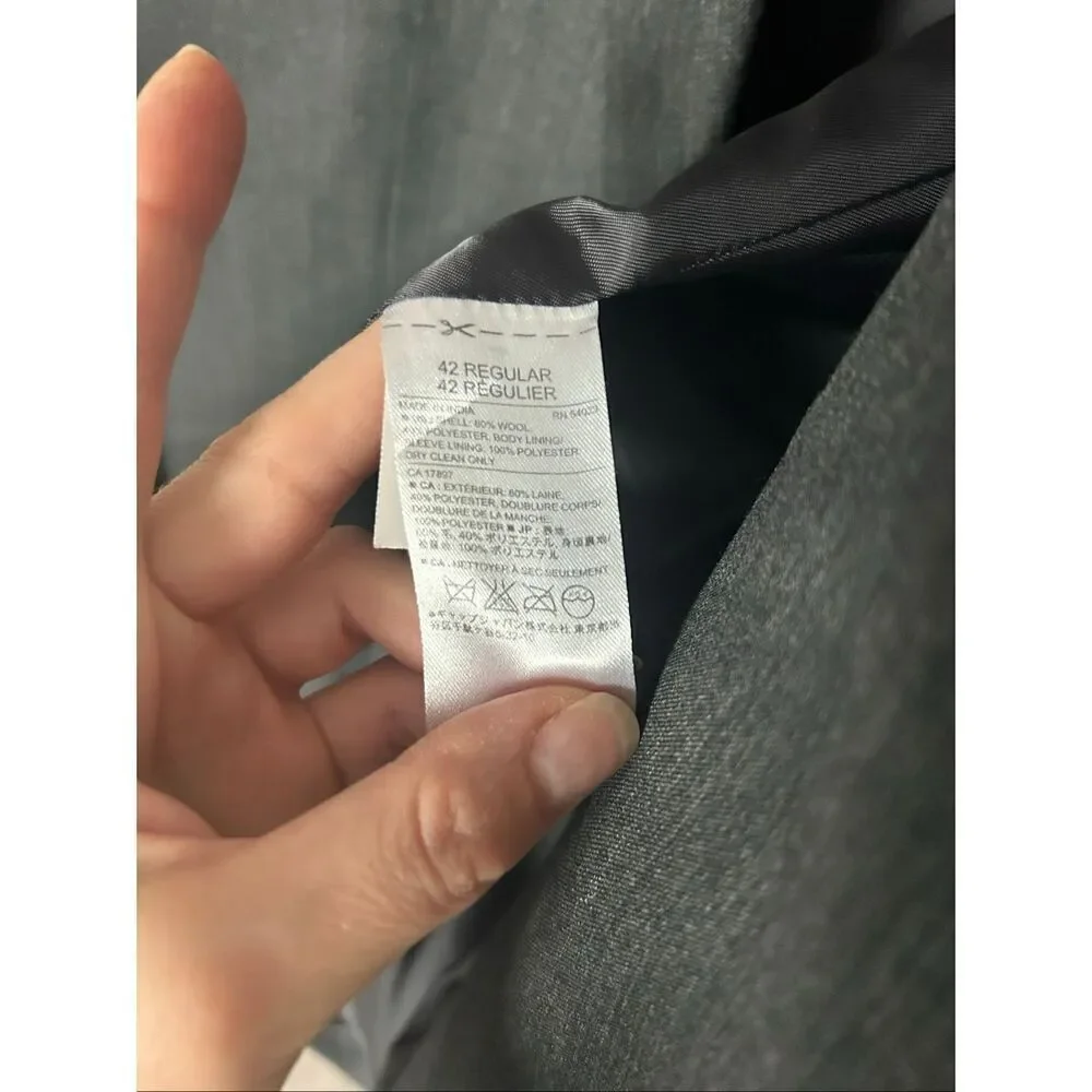 Banana Republic grey blazer work jacket size 42R wool slim fit tailored